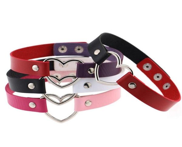 

1pc women girls punk goth double color pu leather rivet heart ring collar choker funky necklace charms jewelry9422336, Golden;silver