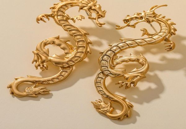 

women ken beans chinese dragon sculpture hiphop style earrings dragon shape accessories6858309, Silver