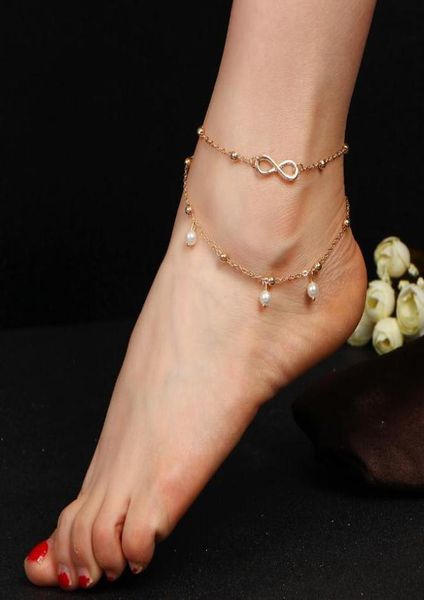 

8 words pearl anklets fashion popular foot chain handmade beaded double layer beach anklets jewelry9324464, Red;blue