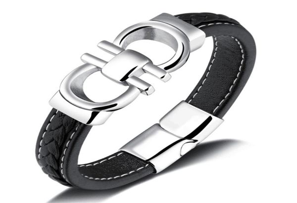 

men039s bracelet punk fashion bowknot stainless steel bracelet genuine leather bracelet men039s antique jewelry birthday gif1025545, Black