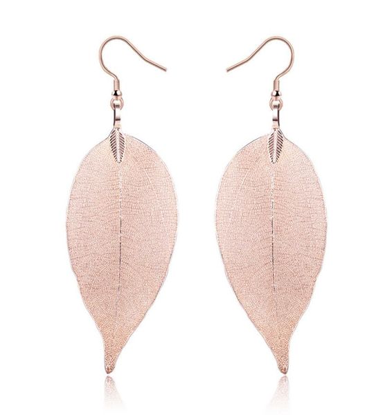 

fashion vintage humble chic natural true leaves pendant earrings lightweight filigree long dangle earring women charm accessories1712088, Silver