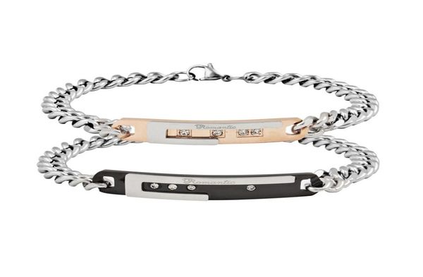 

european and american stainless steel bracelet titanium steel men 039s and women 039s fashion romantic diamond couple titan8252569, Black