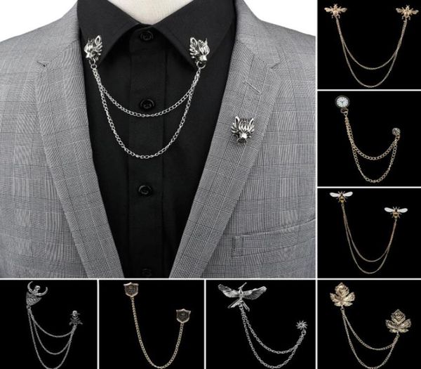 

man suit shirt collar tassel chain lapel pin brooch dragon badge retro pins wedding dress party dance neckware accessories8198776, Gray