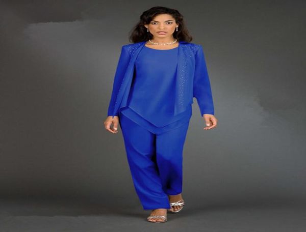 

new real image ladies designer 3pieceset blue chiffon mother of the bride pant suits long sleeves women party gowns lady evening4596304, Black;red