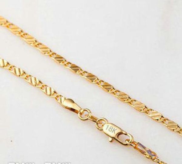 

2mm luxury mens womens stamped 18k gold plated chain necklace for men women flat chains necklaces gifts jewelry making hip hop6346744, Silver