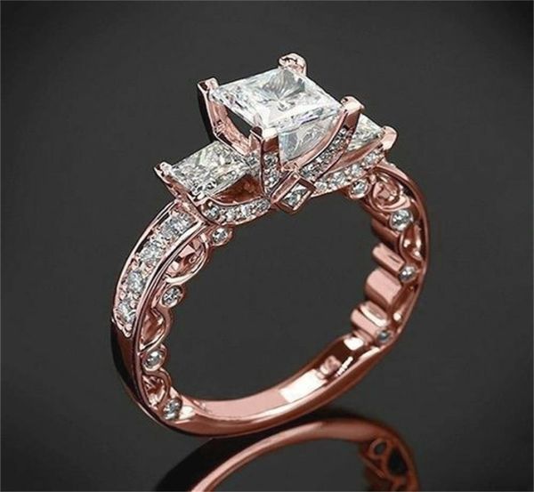 

14k gold princess ring for women anillos mujer bizuteria gemstone bijoux femme diamond jewelry anel rose rings9392103, Golden;silver