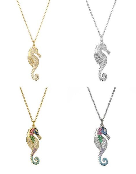 

2020 new arrival lucky necklace cz stone colourful seahorse pendant necklace for women men drop gift jewelry9612573, Silver