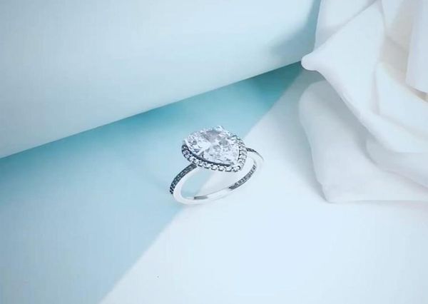 

new 925 sterling silver cz diamond tear drop wedding ring set original box for pandora water drop rings for women girls gift jewel2736073, Slivery;golden