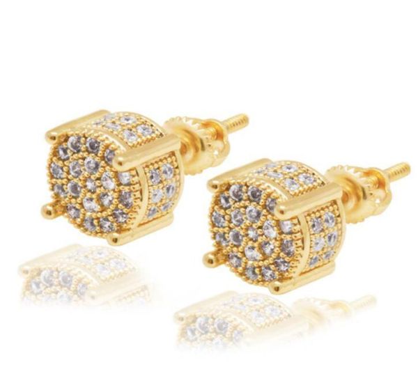 

hip hop iced out ear studs for men bling diamond stud earrings gold silver copper zircon 18k gold plated jewelry9533373, Golden;silver