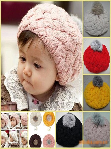 

baby hats pom pom pink knit hats girls beanies winter todder kids faux warm crochet cap 5m5years children accessories3970024, Yellow
