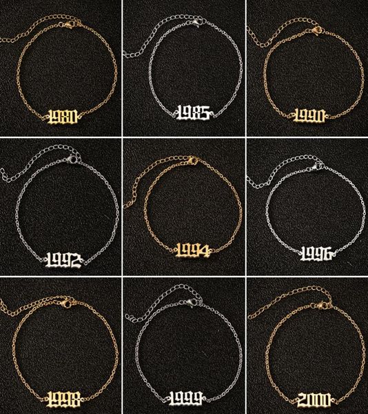 

birth year ankle leg chain bracelet jewelry personalize stainless steel gold custom number anklet friendship gifts7802609, Black