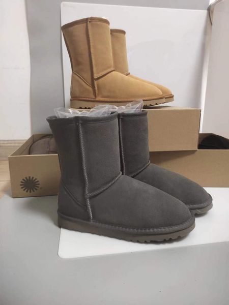 

2023 winter classic snow boots designer women's semi-warm winter leather plush satin foot nude boots, Black