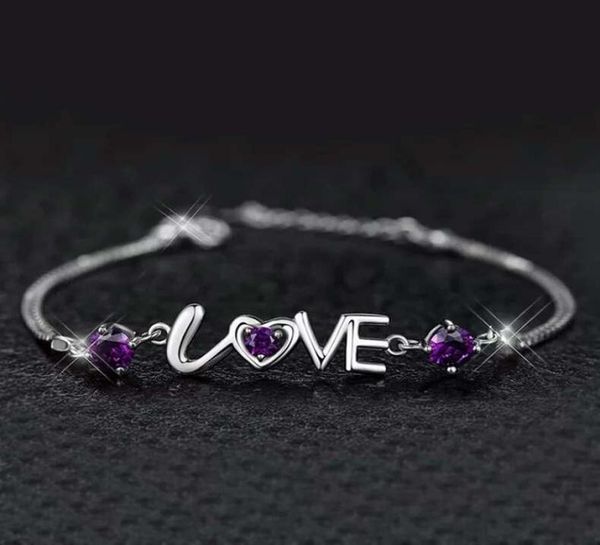 

925 sterling silver jewelry crystal charms bracelet chain pulseras love letters vintage girl fashion new arrival5098215, Black