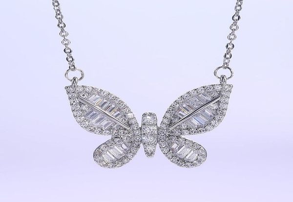 

ins simple style women necklace charm butterfly zirconia pendant outdoor travel sweet girl necklaces solid color brass rhinestone 7902858, Silver