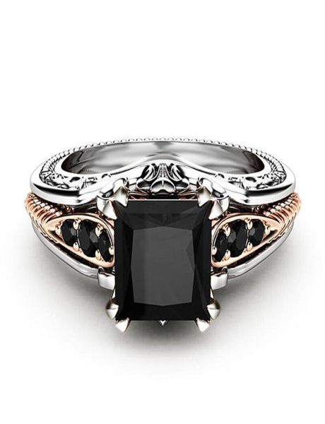 

carve flower black diamond ring band finger square stone wedding engagement rings for women fashion jewelry venlentine gift will a7175365, Golden;silver