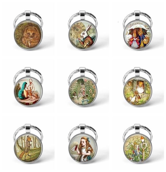 

peter rabbit keychain bunny keyring cabochon glass gift gardening gift oil painting beatrix potter pendant key chain ring5508575, Slivery;golden