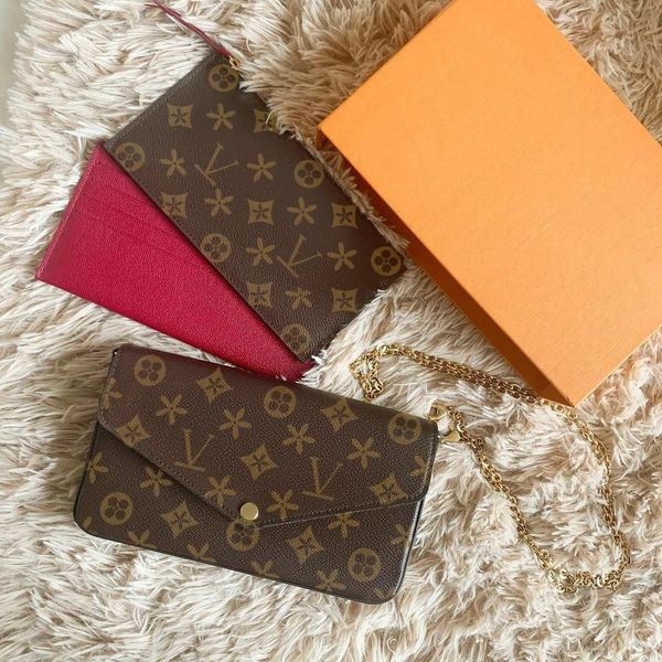 

3pcs wallets set women shoulder bag classic luxury designer handbag pochette felicie bag genuine leather handbags clutch tote messenger shop, Red;black