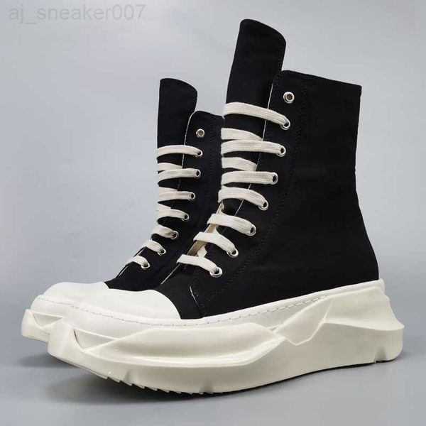 

boots designer rick boot ankle men owens shoe shoes fashion sneakers street dancing rock canvas lace up high women booties sily, Black