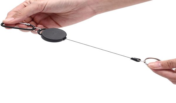 

retractable keyring extendable metal wire 60cm keychain clip pull key ring anti lost id card holder key chain5490525, Silver