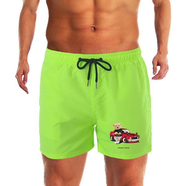 

sports car teddy bear swimming trunks mens swim briefs beach shorts for swimwear mesh lining quick-drying sports pants, White;black