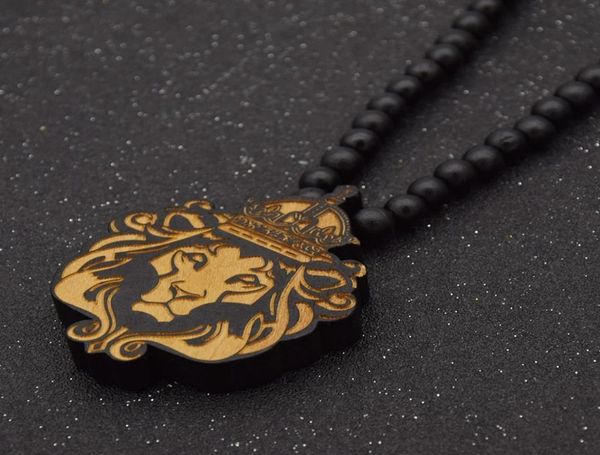

new vintage lion king pendant necklace carved wood beads long necklace animal king vintage hiphop for men women jewelry4618129, Silver