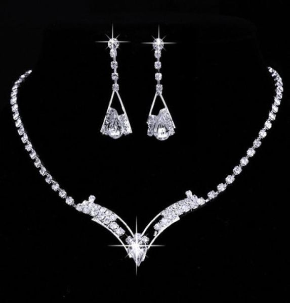 

jewelry sets wedding necklace bracelets earrings 18 styles new crystal fashion women sparkling v shaped rhinestone charm bridal9182450, Silver