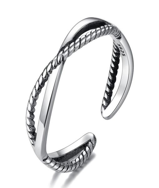 

s925 silver antique band rings fashion crossed adjustable women jewelry5139046