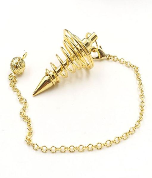 

whole 10 pcs spiral spring pendant many colors metal pyramid pendulum for scrying link chain charm jewelry9266876, Silver