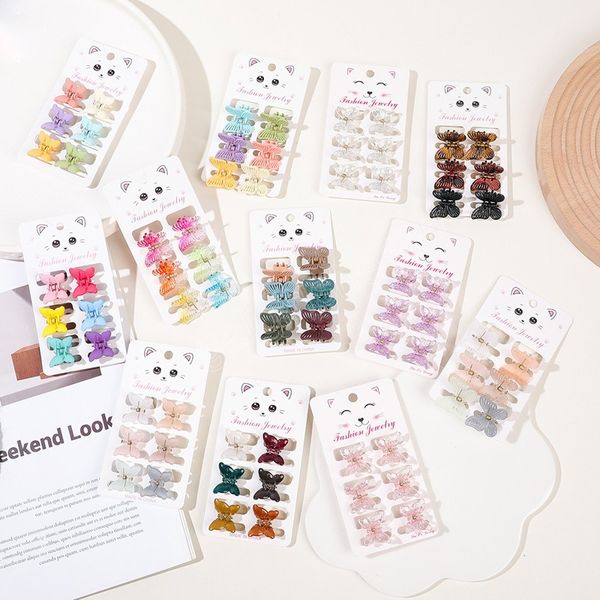 

6pcs/set mini hair clips girls barrettes butterfly small hair claws colorful bangs side clips acrylic hairpins styling tool, Slivery;white