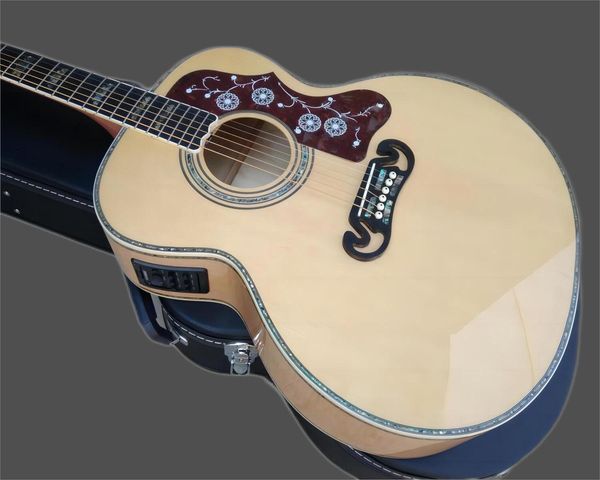 

natural solid spruce j200 acoustic guitar 43 inches real abalone burst flame maple back and sides jumbo body guitarra