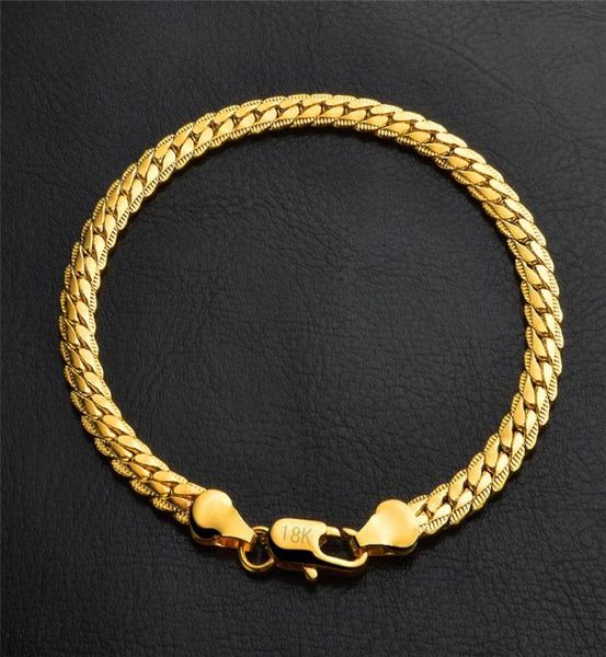 

18k gold plated bracelets men 5mm flat chain bracelet with stamp fashion jewelry birthday christmas gift for women party 20cm8443882, Black