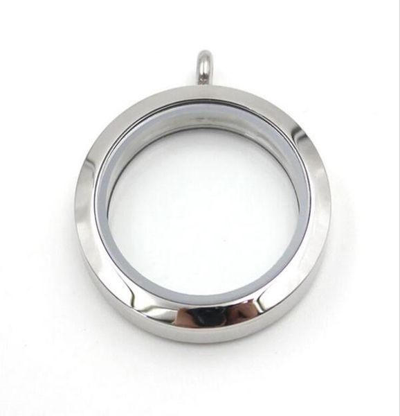

round locket pendant necklace 30mm glossy stainless steel clear glass living floating memory charms stone storage souvenir3944790, Silver