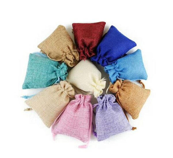 

100pcslot 7x9cm 9x12cm multi colors mini pouch jute bag linen hemp jewelry gift pouch drawstring bags for wedding favorsbeads4435946, Pink;blue