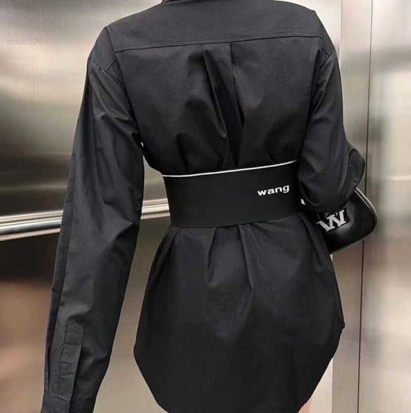 

aw womens casual dress wang designer shirt dress fashion women a-line longuette summer slim lapel long sleeve fashion, Black;gray