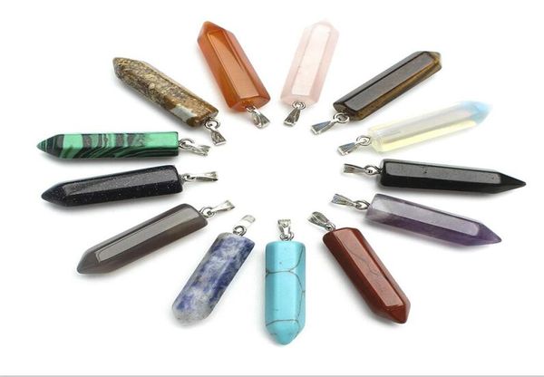 

hexagonal natural quartz stone pendants diy necklace women men pendulum bullet chakra agata opal rose stones charms jewelry5623551, Bronze;silver