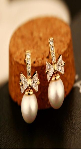 

microset zircon bow exquisite stud earrings jewelry women luxury brand 18k gold plated pearl temperament ladies earrings female h9849093, Golden;silver