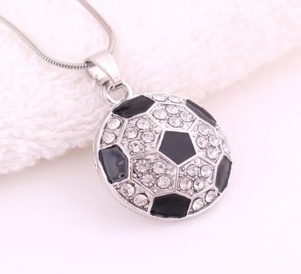 

new arrival football pendant necklaces world cup fans sports crystal rhinestone soccer charm chains for women men s fashion jewelry4482195, Silver