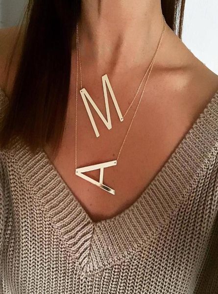 

large az gold initial necklaces stainless steel big letter pendant necklace monogram gifts jewelry3025816, Silver