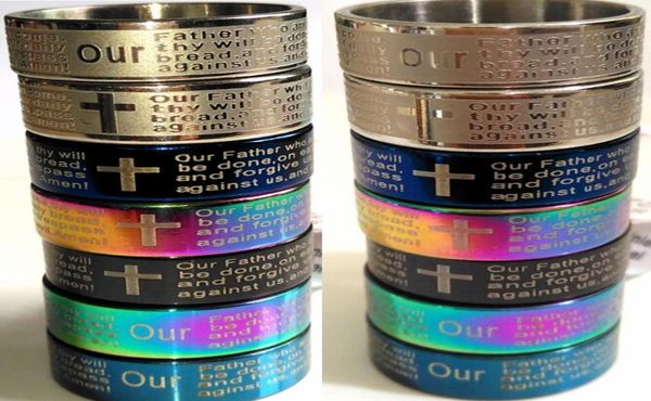 

bulk lots 100pcs whole religious jesus mix ring color mix lord039s prayer stainless steel rings faith popular men women jew4256160, Silver