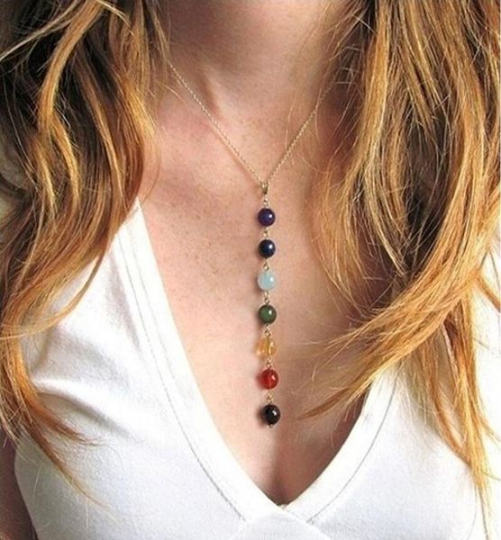 

women fashion jewelry accessories making colorful 7 chakra natural stone bead necklace9903845, Silver