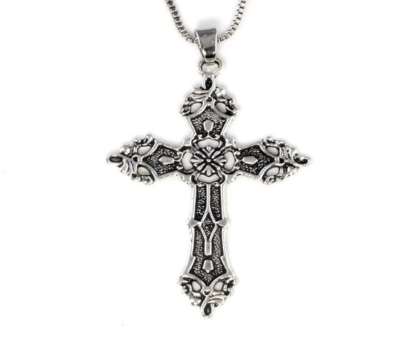 

20pcs vintage cross pendant necklace men women long chain gothic jewelry accessories6265476, Silver