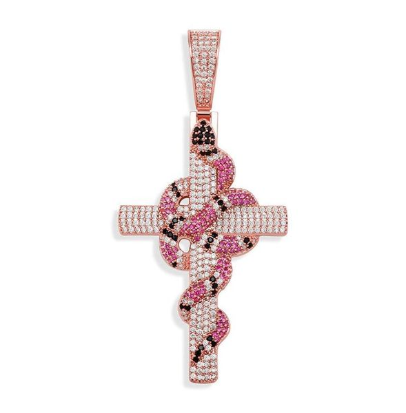 

pendant necklaces hip hop cubica zirconia stone setting bling iced out animal snake cross pendants necklace for men women rapper j6270738, Silver