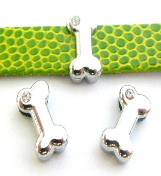 

whole 100pcslot 10mm one rhinestone dog bone diy alloy slide charm fit for10mm pet collar leather bracelet2930361, Bronze;silver