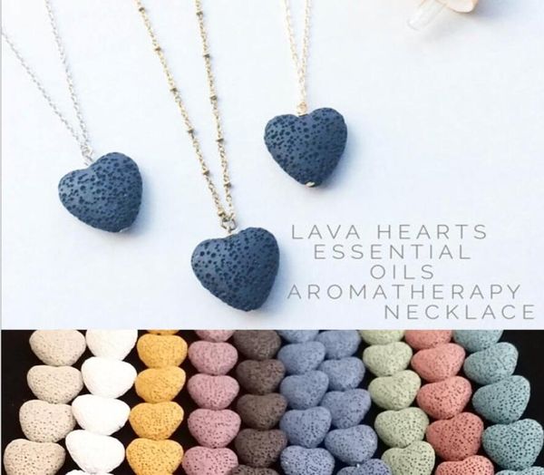 

heart lavarock bead long volcano necklace aromatherapy essential oil diffuser necklaces black lava pendant jewelry2022798, Silver
