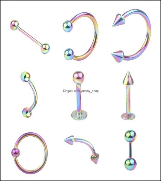 

navel bell button rings body jewelry 45pcs puncture mixed set basic piercing stainless steel tongue nails lip eyebrow stud belly b1978620, Silver