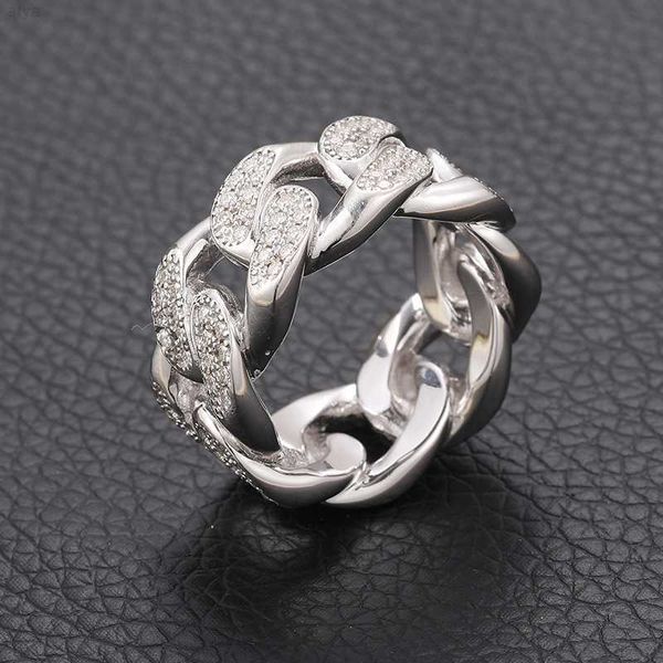 

hip hop cuban link ring 925 silver moissanite diamond men's iced out finger