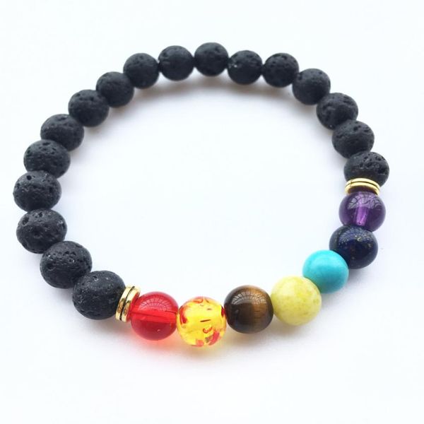 

black lava rock 8mm beads 7 chakra healing balance bracelet for men women reiki prayer stone yoga chakra bracelet drop 3928829
