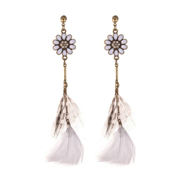 

supply sun flower feather earrings female european and american retro long exotic wind earrings9273042, Silver