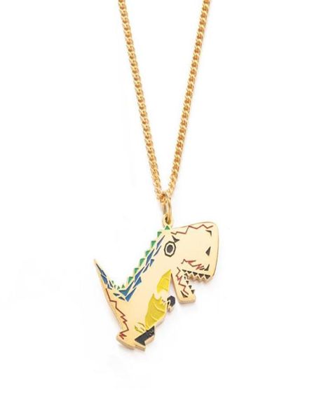 

stainless steel gold dinosaur cartoon cute animal pendant necklace kid children jewelry necklaces gift for him chains1597423, Silver
