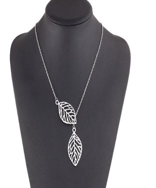 

fashionpunk gold hollow two leaf leaves pendant necklace clavicle chain simple european new fashion charm jewelry women christmas6343038, Silver